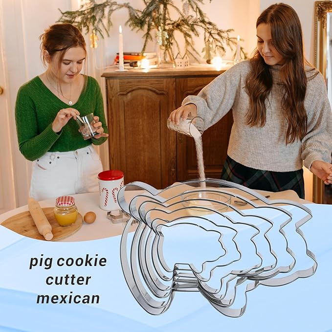 6PC Stainless Steel Pig Cookie Cutters Mexican - 5.5", 4.5", 4", 3.5", 2.5", 2.0",Perfect for Mexican Concha Bread - Concha Cutter and Concha Stamp,Baking Tools for Pig Shaped Pastry and Bread Making