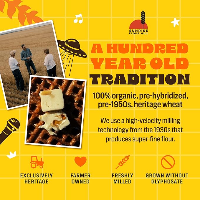 Sunrise Flour Mill Big & Baked Waffle Mix | 2 LB | Organic Heritage Wheat | Light, Crisp & Flavorful | Easier to Digest than Modern Wheat | No Artificial Ingredients | Non-Aluminum Baking Powder