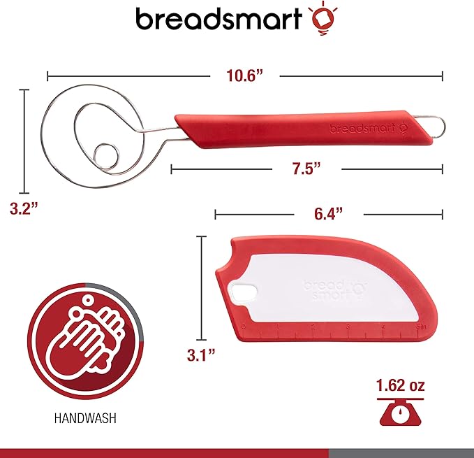 Artisan Bread Whisk and Bench Scraper Duo - Essential Dough Mixer Tools - Sourdough Bread Baking Supplies
