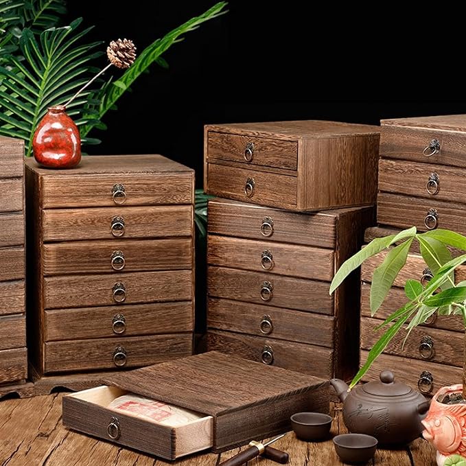Zerodeko Wooden Tea Box Drawer, Vintage Tea Storage Box Holder, Coffee Sugar Bag Container for Home Office Packet Accessories