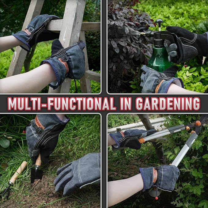 YESWELDER Leather Work Gloves for Men or Women,Suitable for welding | gardening |construction etc. Cowhide leather with cotton lining, wrist closure, grippy and durable.Reinforced palm,Black-gray M