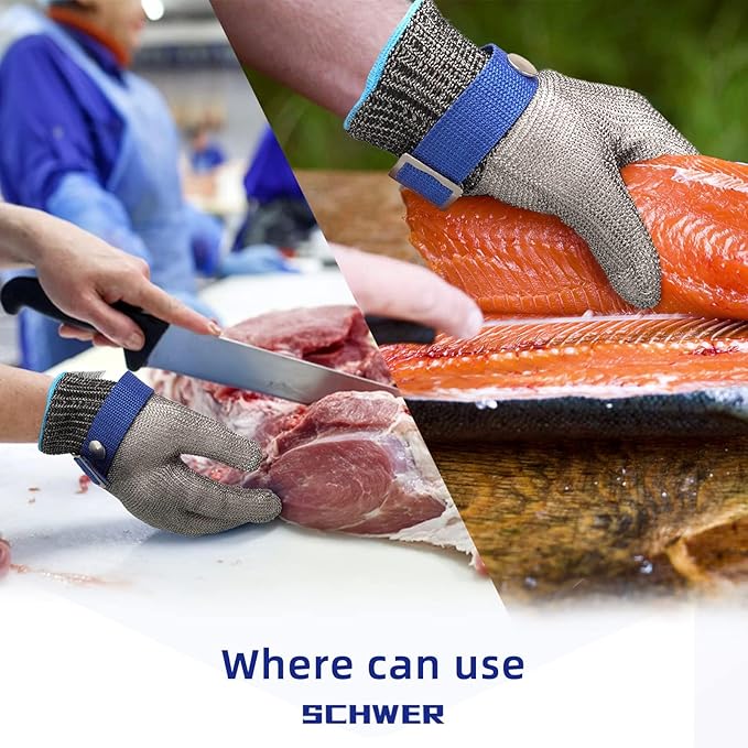 Schwer SlicePro ANSI A9 Cut Resistant Glove PR1706, Stainless Steel Mesh Metal Glove, Food Grade for Kitchen Cooking, Butcher Meat Cutting, Oyster Shucking, Mandoline, Fishing, Non-PFAS (M, 1 PCS)