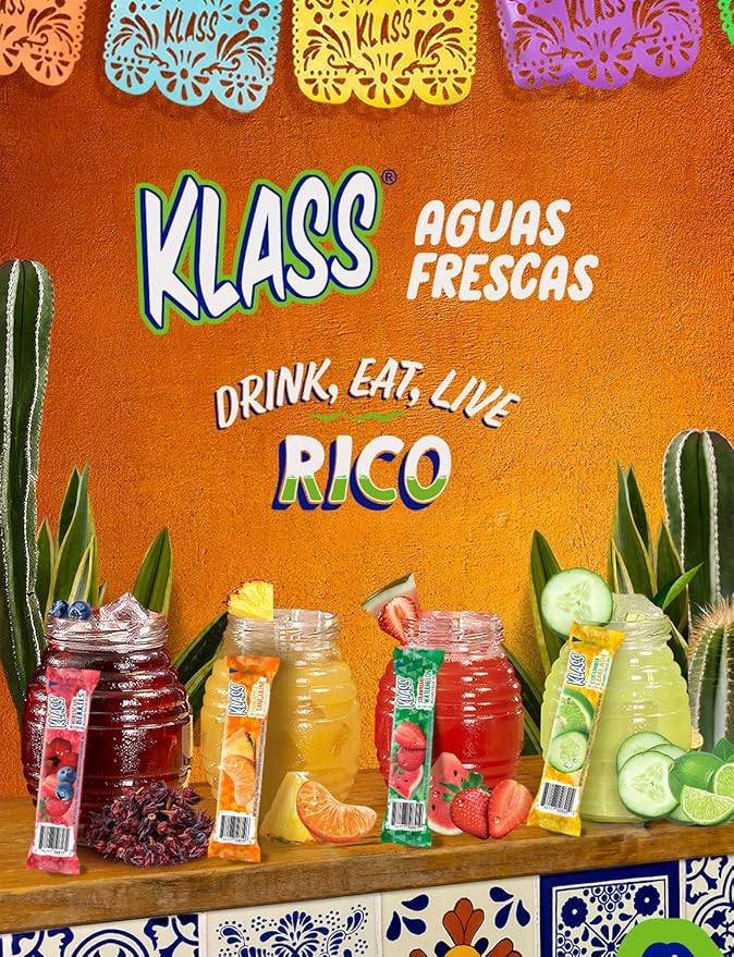Klass Aguas Frescas | Drink Mix Hibiscus Berries | Sugar Free! (40 Count Powder Stick Packs)