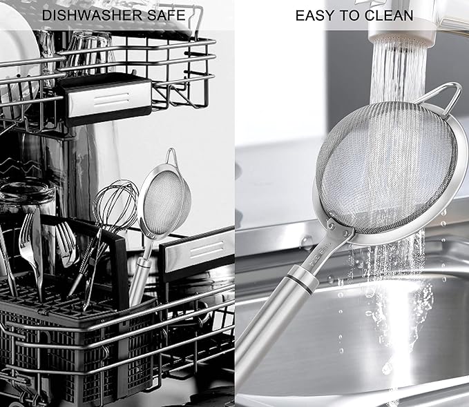 304 Stainless Steel Fine Mesh Strainers for Kitchen, Colander-Skimmer with Handle, Sieve Sifters for Food, Tea, Rice, Oil, Noodles, Fruits, Vegetable