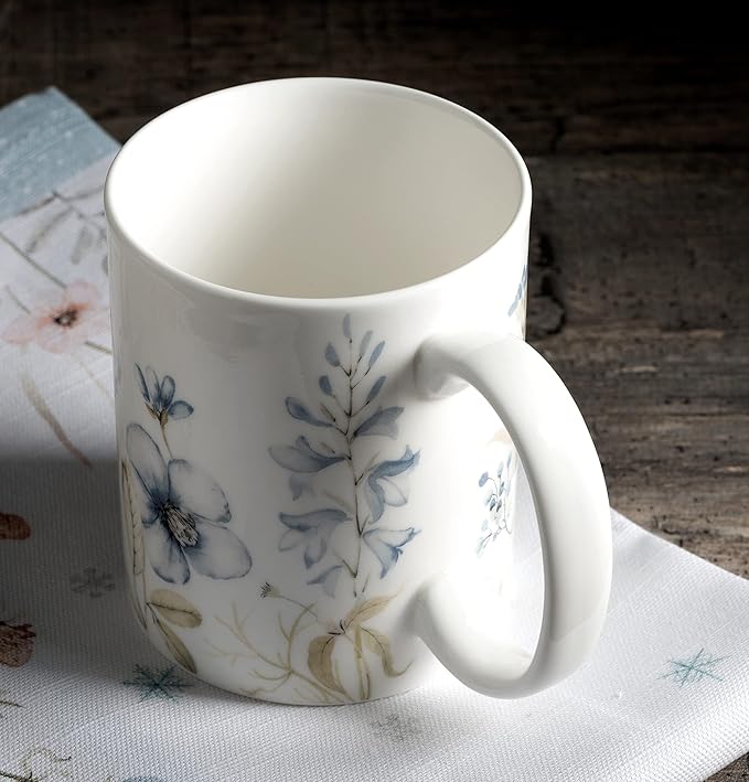 Maison d' Hermine Coffee Mug with Handles Fine Bone China Mugs Pack of One Tea Cups for Hot Beverages Cappuccino Latte Home Restaurant Office Perfect for Gift (Ice Florals - Forsty Morning, 15 Ounce)