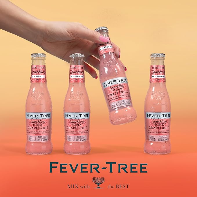 Fever Tree Sparkling Pink Grapefruit - Premium Mixer - Refreshing Beverage for Cocktails & Mocktails. Naturally Sourced Ingredients, No Artificial Sweeteners or Colors - 200 ML Bottles - Pack of 24