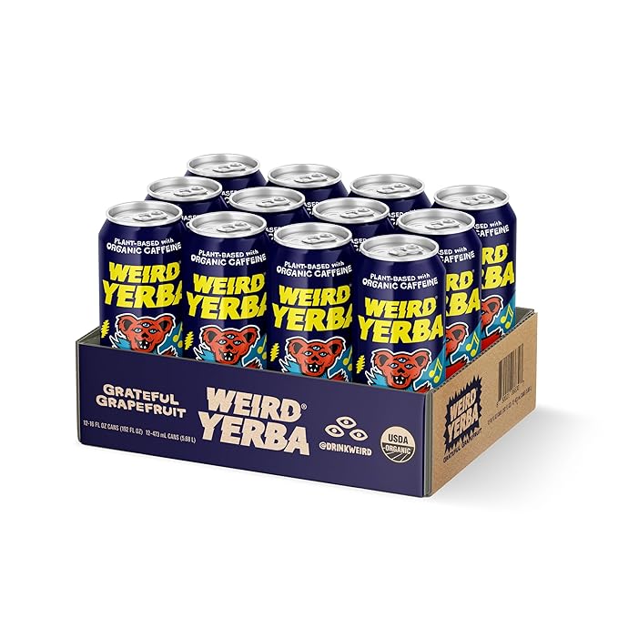 Drink Weird Organic Grateful Grapefruit Yerba Mate β 16oz Cans, 160mg Organic Caffeine, Pack of 12 β Grateful Dead Collab, Healthy Energy Drink Alternative