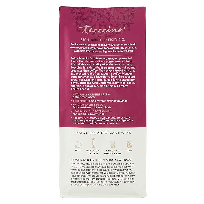 Teeccino Caramel Nut Chicory Coffee Alternative - Ground Herbal Coffee That’s Prebiotic, Caffeine Free & Acid Free, Medium Roast, 11 Ounce