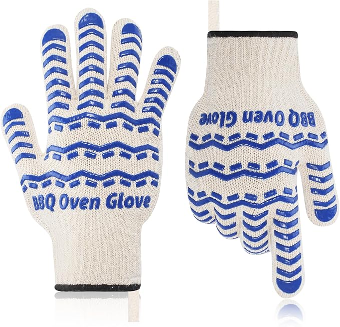 BBQ Gloves 932℉ Heat Resistant Oven Gloves, Cooking Gloves for BBQ, Grilling, Baking,Cutting, Smoker Fireplace-1 Pair(Blue)
