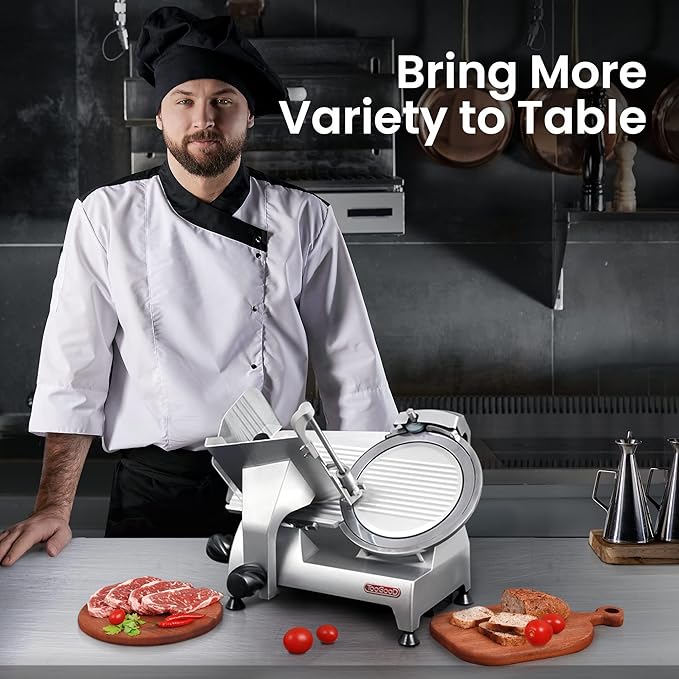 Toogood 8" Commercial Slicer, 1/4 HP Electric Meat Slicer, Italian Carbon Steel Blade, Quiet Performance, Semi-frozen Meat/Cheese/Food Slicer, 0.5mm to 15mm Adjustable Slicing Thickness