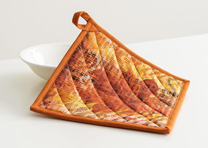 Maison d' Hermine Pot Holder 100% Cotton Potholder Heat Resistant (8"x8") with Loop Hot Pads for Gifts, Kitchen, Baking, Chef, Barbeque & Microwave, Thanksgiving Tartan - Thanksgiving/Christmas