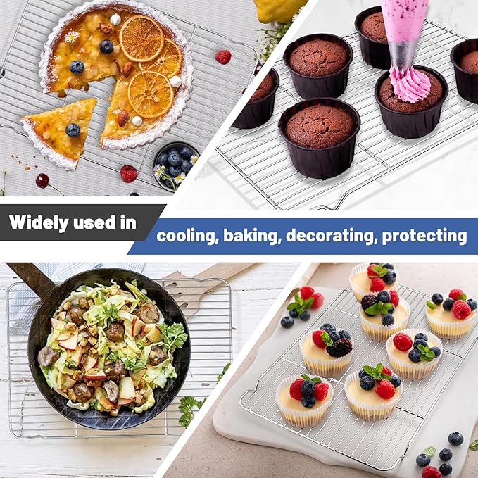 TeamFar Cooling Rack, 16.6” x 11.45” Stainless Steel Wire Baking Rack for Cooking Roasting Grilling, Fit for Oven Pan, Oven & Dishwasher Safe, Non-toxic & Heavy-Duty, 2PCS