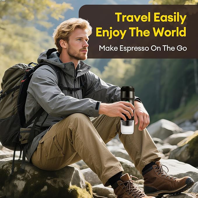 3 In 1 Portable Coffee Maker for Travel, 20 Bar Portable Espresso Machine with USB,Travel Coffee Maker Self-Heating, Compatible with Ground Coffee & Capsule for Hiking,Office,RV(Upgrade)