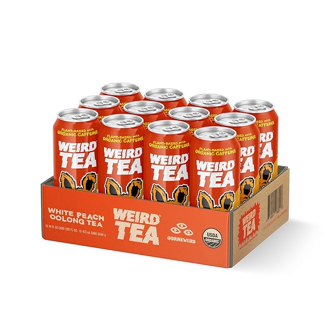 Drink Weird Organic White Peach Oolong Tea β 16oz Cans, 160mg Organic Caffeine, Pack of 12 β A Refreshing Energy Drink Alternative