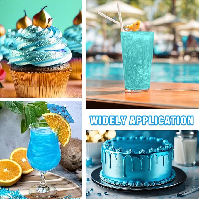 Cherrysea Edible Glitter for Drinks Cocktails Food Grade Edible Drink Shimmer Powder for DIY Champagne Beverages Wine 2 Colors Vegan Edible Luster Dust Set 4g/Bottle Gluten Free - Teal+Blue
