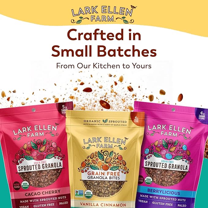 Lark Ellen Farm Vanilla Cinnamon Granola Clusters, Gluten Free, Vegan, Certified Organic, Low Sugar Healthy Snack for Cereal, Yogurt, or With Honey 8 oz - 3 Pack