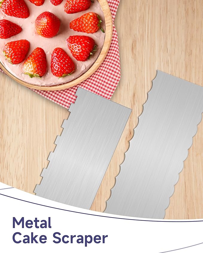 9 Inch Metal Cake Scraper Set of 2, Stainless Steel Cake Scraper Smoother Double Sided Patterned Edge for Icing Smoother,Tall Cake Scraper, Cake Combs for Buttercream