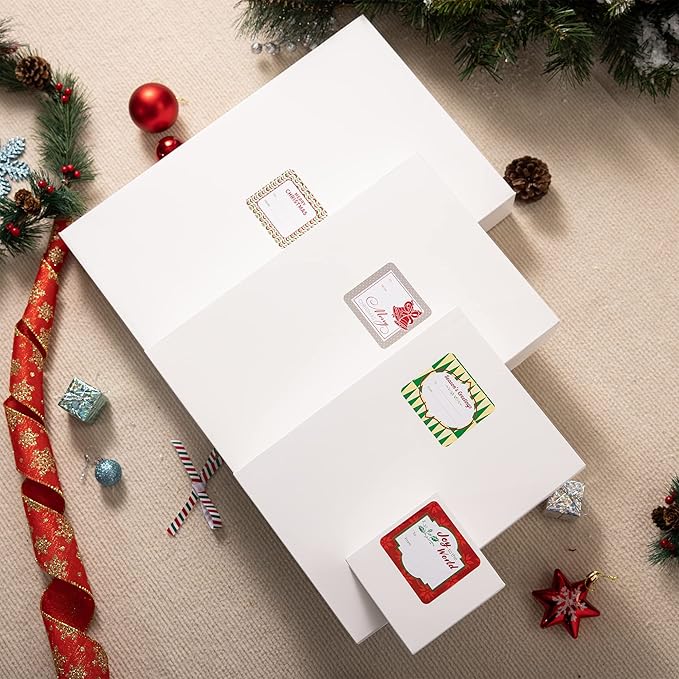 JOYIN 12PCS 17" Christmas Shirt Gift Boxes with Lid for Presents, Extra Large 4" Deep White Paper Box, 4 Assorted Different Size Robe Box for Clothes, Xmas Birthday Holiday Wedding Gift Wrapping Decor