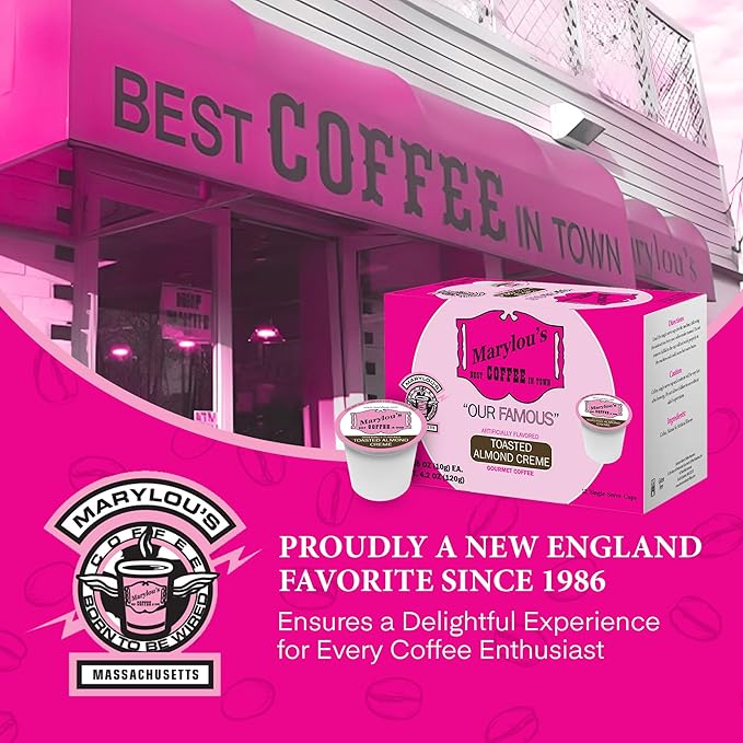 Marylou's Toasted Almond Creme Flavored Gourmet Coffee – Single Serve Coffee Pods, Compatible with Keurig Brewers – 12 Pods