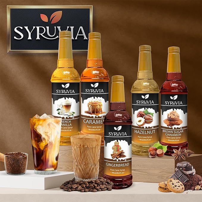 Syruvia Coffee Syrup, Chestnut Praline Flavored Syrup for Drinks, Lattes, and Desserts – 25.4 fl oz