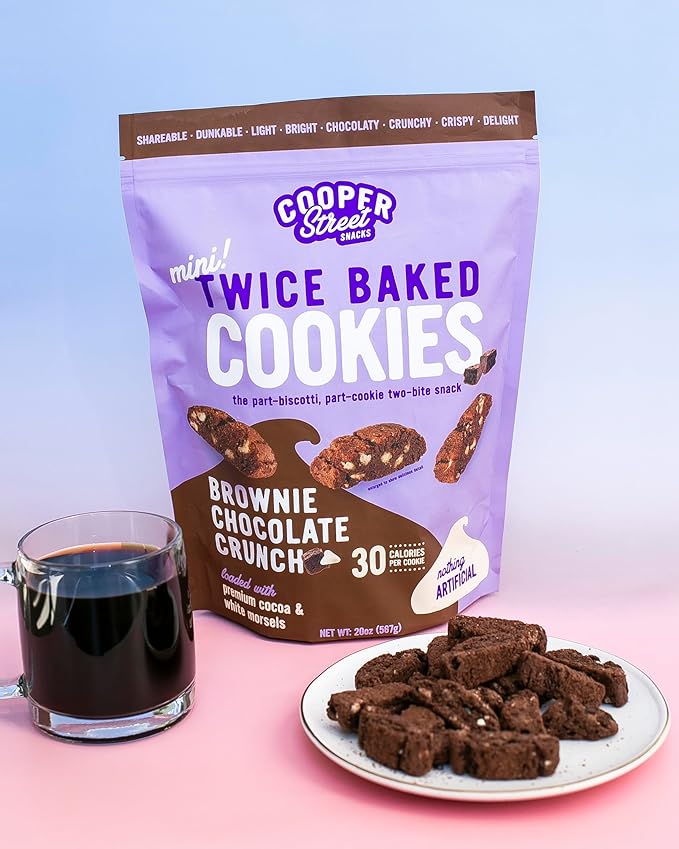 Cooper Street Twice-Baked Brownie Chocolate Biscotti Cookies (16 oz) - Over 50 Two-Bite Mini Italian Style Biscotti Snacks - Dairy-Free, Peanut Free, Kosher, Low-Calorie, Perfect with Coffee or Tea