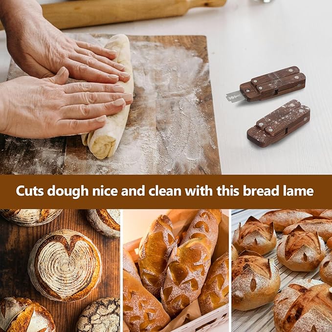JSVER Bread Scoring Tool Professional Sourdough Scoring Tool, Magnetic Bread Lame Dough Scoring Tool, Wooden Handle Lame Bread Tool With 5Pcs Replaceable Blades For Homemade Bread