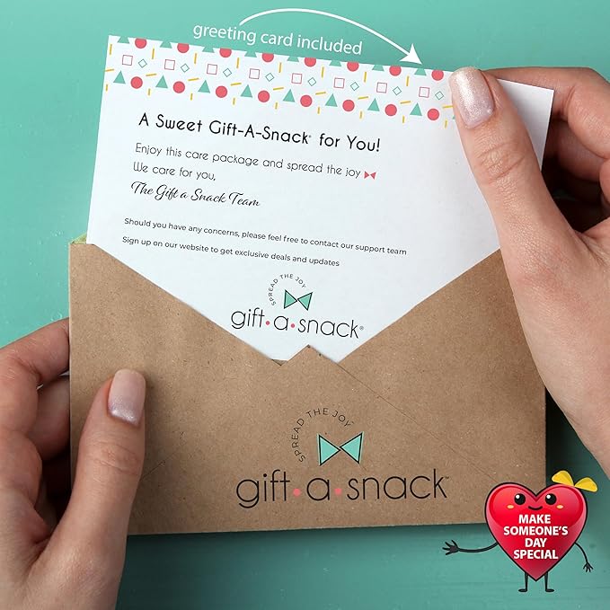 Gift A Snack - Thanksgiving, Holiday, Christmas Stocking Stuffer Snack Box Variety Pack Care Package + Greeting Card (100 Count) Birthday Sweet Treats Gift Basket, Candies Chips Crackers Bars