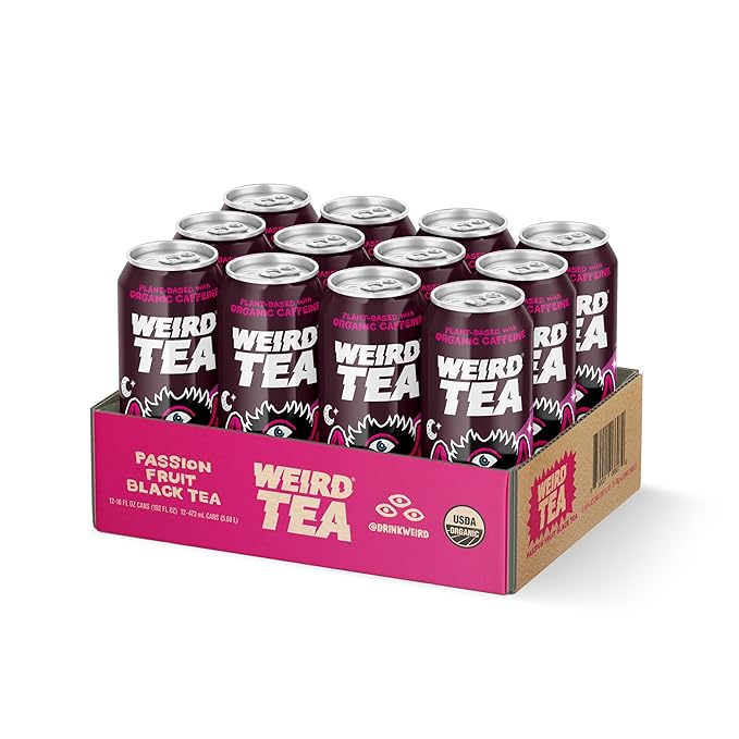 Drink Weird Organic Passion Fruit Black Tea β 16oz Cans, 160mg Organic Caffeine, Pack of 12 β Smooth & Energizing Energy Drink Alternative