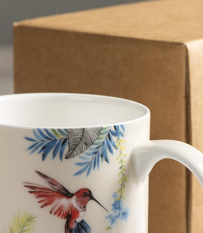 Maison d' Hermine Coffee Mug with Handles Fine Bone China Mugs Pack of One Tea Cups for Hot Beverages Cappuccino Latte Home Restaurant Office Perfect for Gift (Tropiques - Colibris, 15 Ounce)
