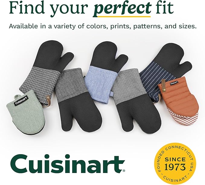 Cuisinart Mini Oven Mitts – 5.5” x 7” Heat-Resistant Kitchen Mitts for Oven with Non-Slip Neoprene Palm, Cotton Filling, and Fabric Loop – Durable Oven Mitt Set for Cooking & Baking (Light Blue)