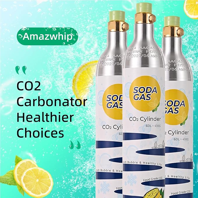 60L Thread Exchange Carbonator Canister, 14.5 Oz SodaMaker CO2 Gas Cylinder, Fully Charged Carbon Dioxide Canisters for Soda Water Machine, 2 canisters