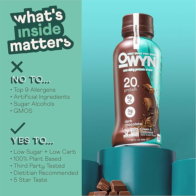 OWYN Only What You Need Plant Based Protein Shake, 20g Vegan Protein from Organic Pumpkin Seed, Flax, Pea Blend, Prebiotic Supplement, Superfood Greens, Gluten & Soy-Free (Variety Pack, 12 Pack)