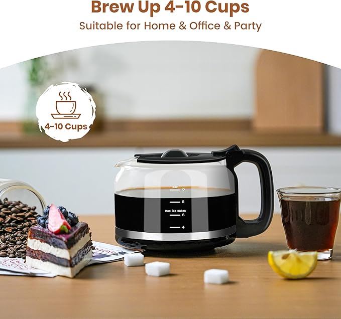 Gevi 10 Cup Drip Coffee Maker with Built-in Grinder, Grind & Brew Burr Combo Coffee Machine with Touch Screen, Programmable, 4-Hour Warm Plate, Permanent Filter, Coffee Carafe