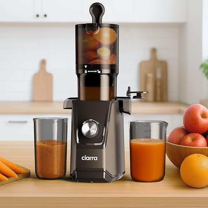 Ciarra Cold Press Juicer - 4.3” XL Feed Chute, Quiet Motor, 406Oz BPA-Free Juicer Machines, 90% Juice Yield Slow Masticating Juicer for Whole Fruits & Vegetables, Easy to Clean