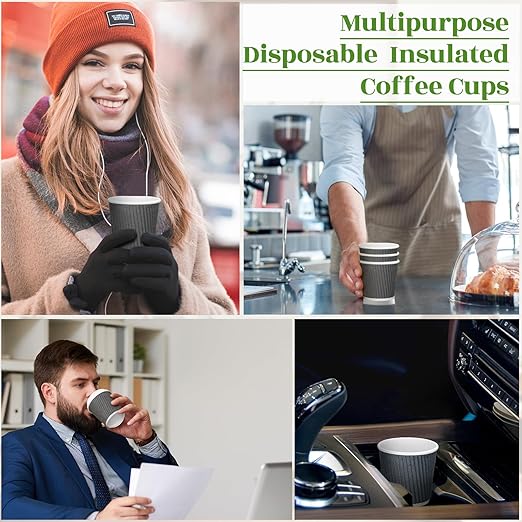Yaomiao 200 Pcs 4 oz Disposable Espresso Coffee Cups Ripple Corrugated Paper Insulated Hot Cups for Party Cold Drinks Hot Beverage Tea(Gray)