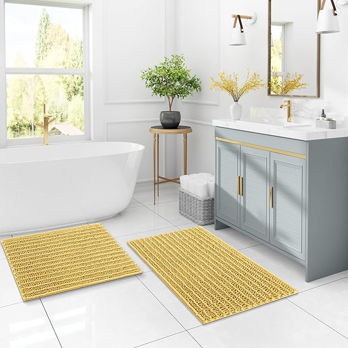 Arotive Luxury Chenille Bathroom Rug Mat, Extra Soft Thick Absorbent Shaggy Bath Rugs, Non-Slip Machine Wash Dry, Plush Bath Mats for Bathroom, Shower and Tub, 60x20, Yellow