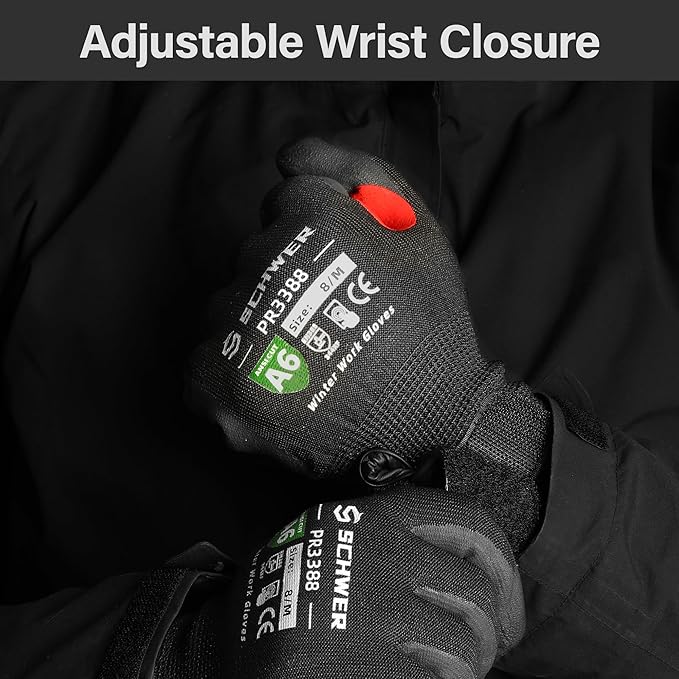 FreezeGuard Winter Work Gloves for Men and Women, ANSI A6 Cut Resistant Gloves With Super Grip, Freezer Glove for Work Touchscreen, Thermal Insulated, PR3388, Non PFAS, Black Knight (XL, 1 Pair)