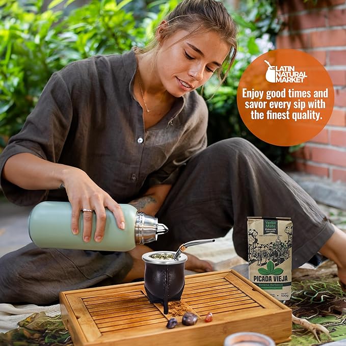 Authentic Artisan Yerba Mate Gift Set – Handmade 5.5" Natural Calabash Gourd with Leather Cover + Stainless Steel Bombilla – Traditional Argentine Kit (Gift Ready)