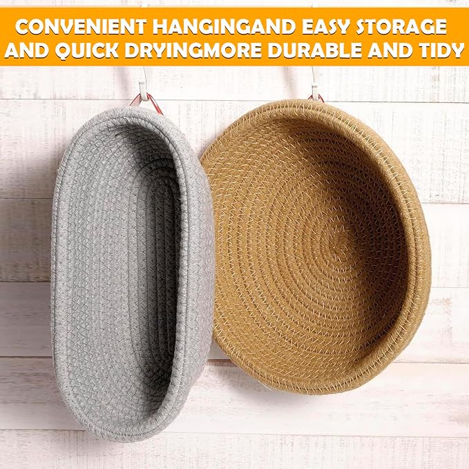 Handmade Cotton Rope Banneton Bread Proofing Basket Set,Oval & Round Bread Baskets - With Liner & Cloth Cover,for Home Sourdough Bakers Baking