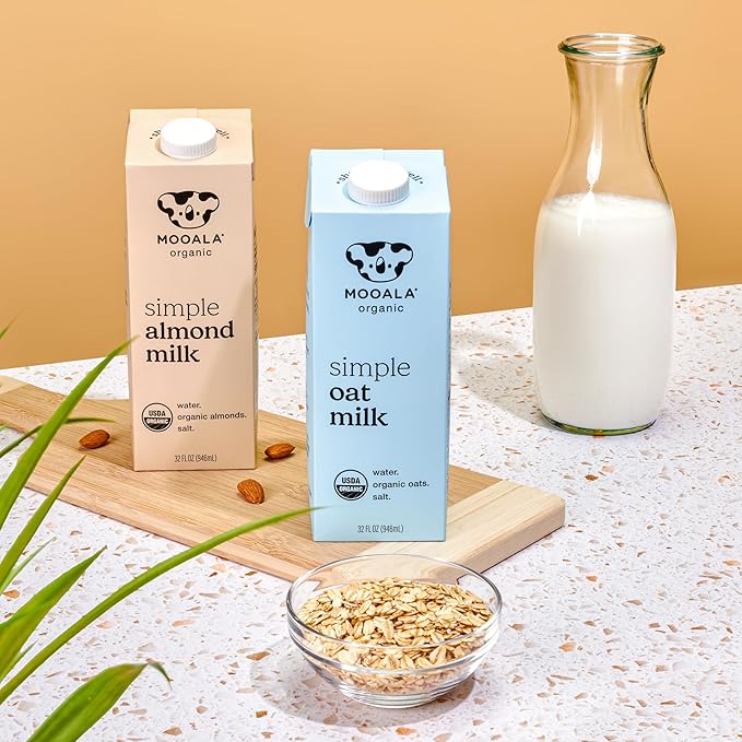 Mooala Organic Simple Oat Milk, 32oz - 3 Ingredient, Shelf Stable, No Gums, No Oils, No Fillers, Non-GMO, No Additives, Dairy Free Plant Based Milk, 6 pack