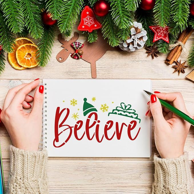 20pcs Christmas Stencils for Painting on Wood, 6' Xmas Holiday Stencil Set with Cardinal, Pet, Nativity Templates