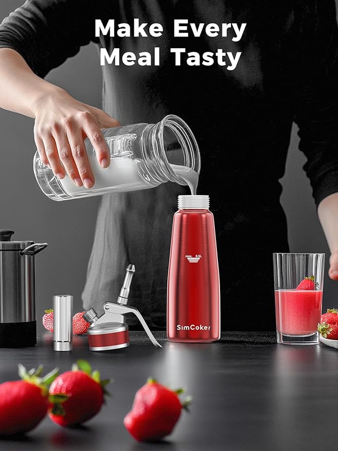 Whipped Cream Dispenser,Aluminum Cream Whipper 500mL/1 Pint,3 Decorating Nozzles,1 Brush, 1 Storage Bag,Homemade Whipped Cream Maker,Red