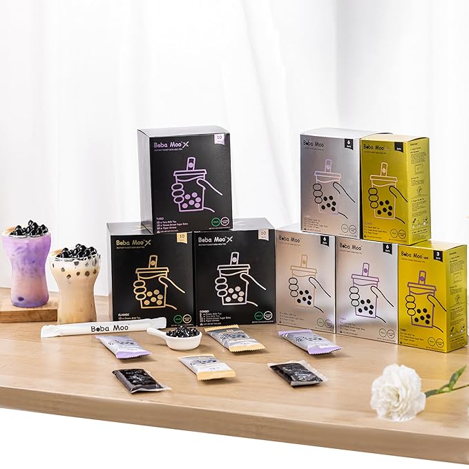 Boba Moo Premium Boba Tea Kit With Classic Milk Tea Flavor - Only 10,000 Kits Yearly, Small Batch Bubble Tea Kit With Exceptional Taste & Chewiness, Vegan, Lactose-Free, 6 Servings