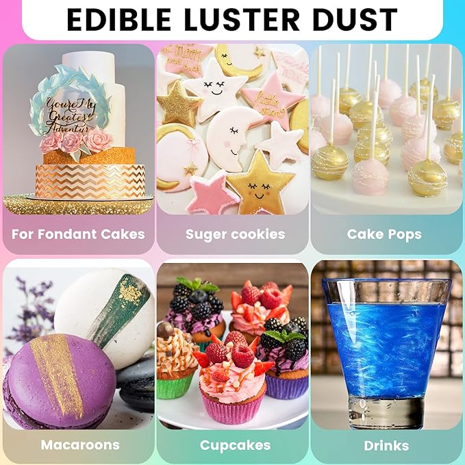 Edible Glitter for Cocktails and Cakes, 12 Colors x 5g Food Grade Shimmer Luster Dust Edible Set, Food Glitter for Drinks Cookies Chocolate