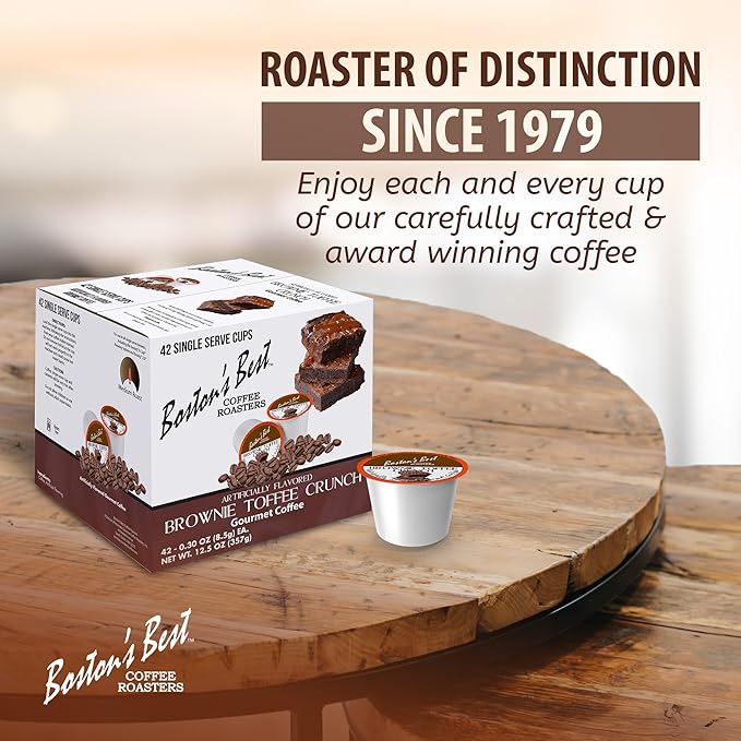 Bostonโs Best - Brownie Toffee Flavored Delicious Gourmet Coffee Compatible with Keurig Coffee Maker, 1 Count (42 Single Serve Medium Roast Cups)