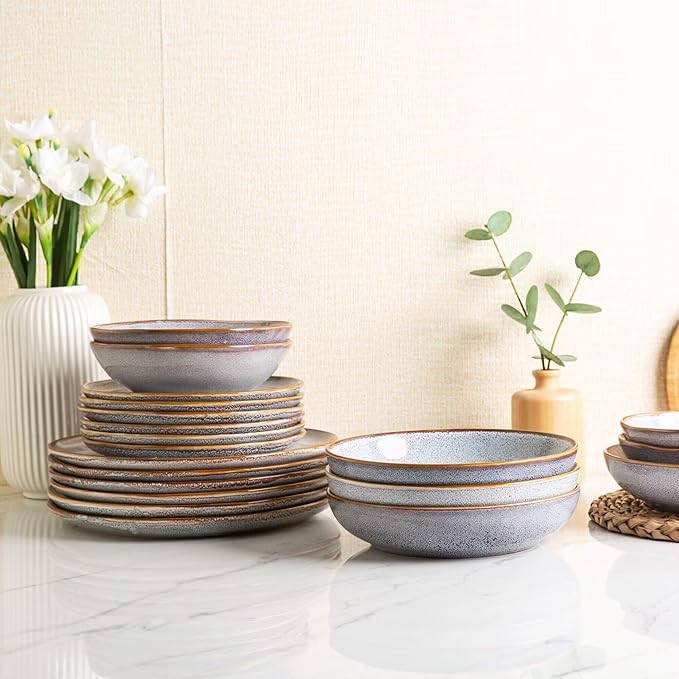 AmorArc Ceramic Dinner Plates Set of 4, 10.5 Inch Handmade Reactive Glaze Stoneware Plates, Large Rustic Shape Dinnerware Dish Set for Kitchen, Microwave & Dishwasher Safe, Scratch Resistant - Blue