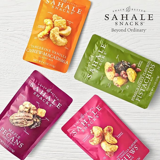 Sahale Snacks Pomegranate Vanilla Cashews, 4 oz Pouches (6 Packs) - Dry-Roasted Deluxe Mixed Nuts with Pomegranate Infused Apples & Madagascar Vanilla - Non-GMO, Kosher, & Certified Gluten-Free Snacks