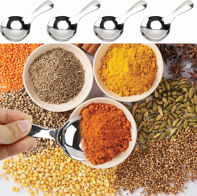 6-Piece Small Stainless Steel Spice Spoons - Canister Scoops for Condiments, Honey, Coffee, Tea, Salt, Jam, Mustard & Ice Cream