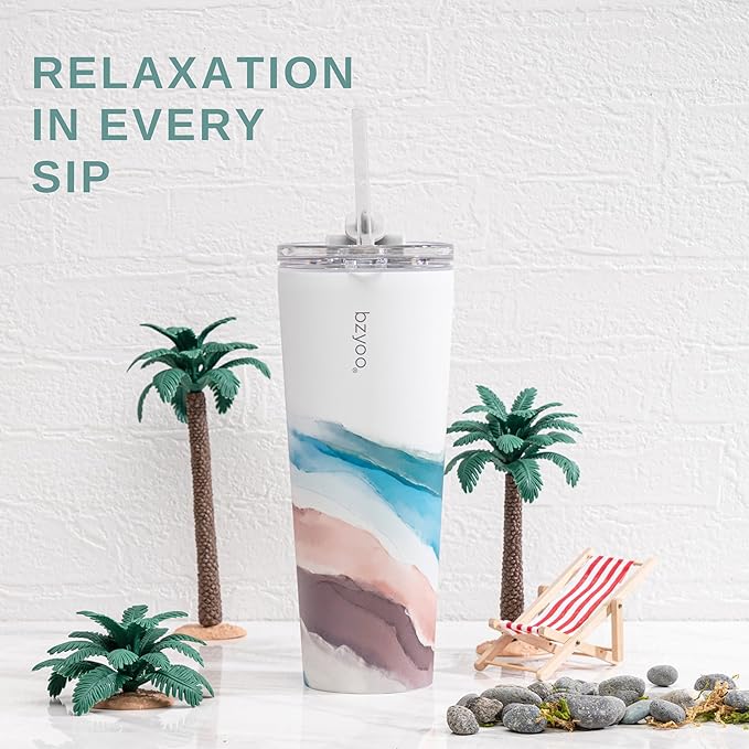 bzyoo SUP Double Wall Vacuum Insulated 24oz Tumbler with Straw and Lid Stainless Steel Water Bottle Travel Mug Cup, Mother's Day Gift Perfect For Ice Coffee or Tea Color: Misty Mountain