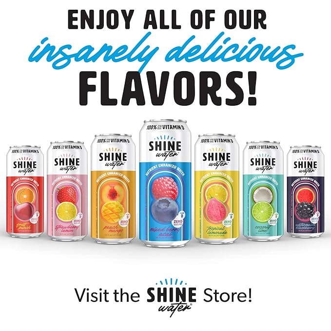 ShineWater Mixed Berry Acai Vitamin D Electrolyte Drink | Zero Sugar Hydration Beverage with Magnesium, Zinc & Antioxidants | Low Calorie Plant-Based Vitamin Water | 12 Pack